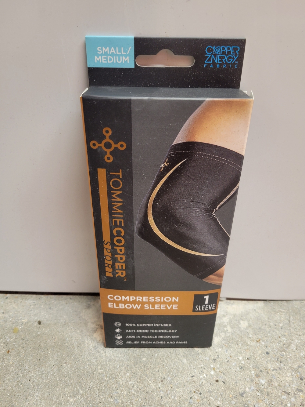 Black Compression Elbow Sleeve with Gold Accents - Small/Medium